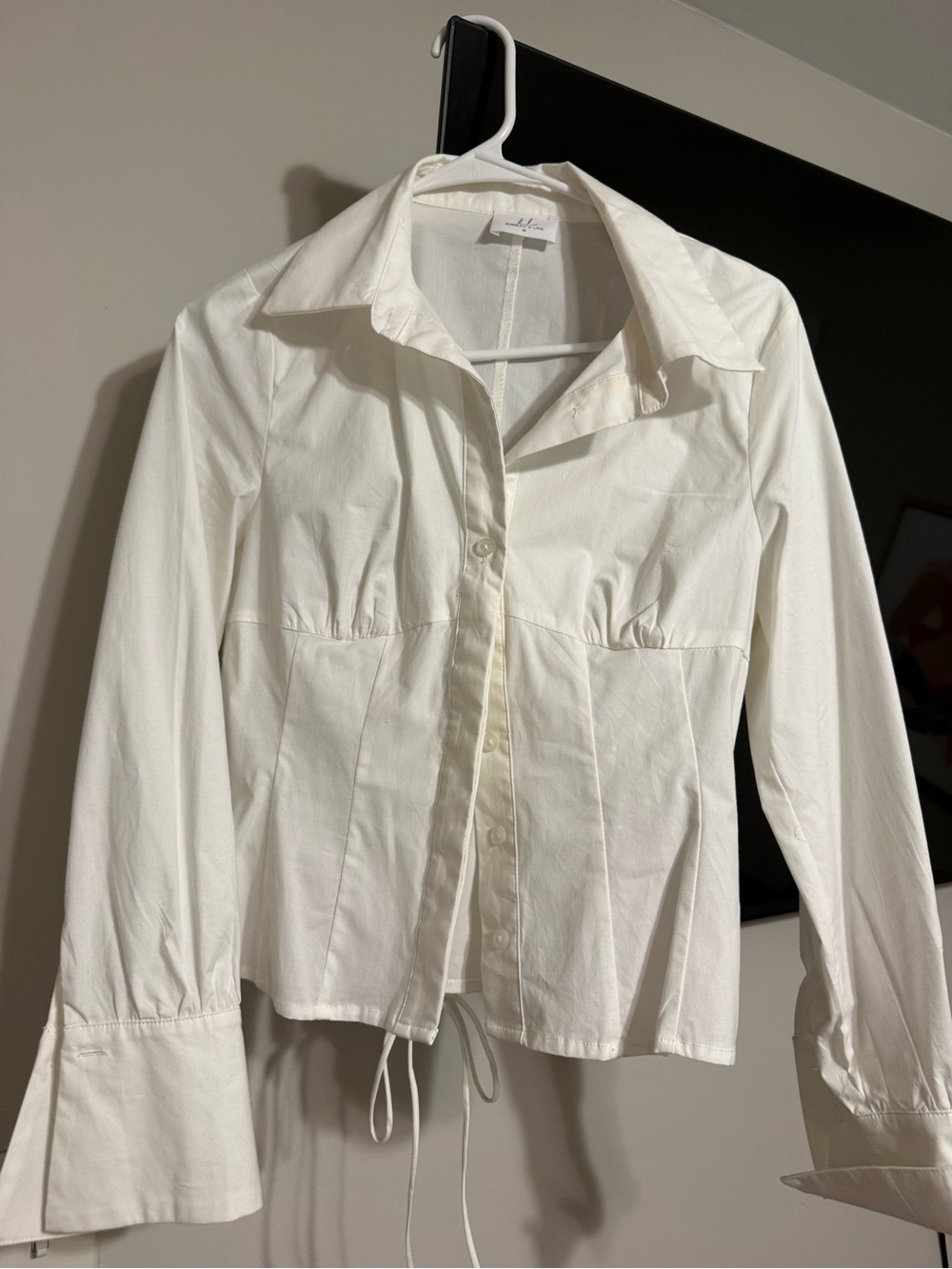 Bobbles and Lace White Button-Up Blouse